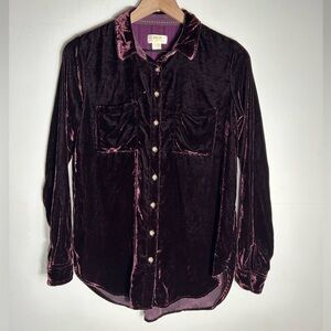 Maeve Anthropologie Velvet Shirt Button Down Size 2 Purple Plum EUC